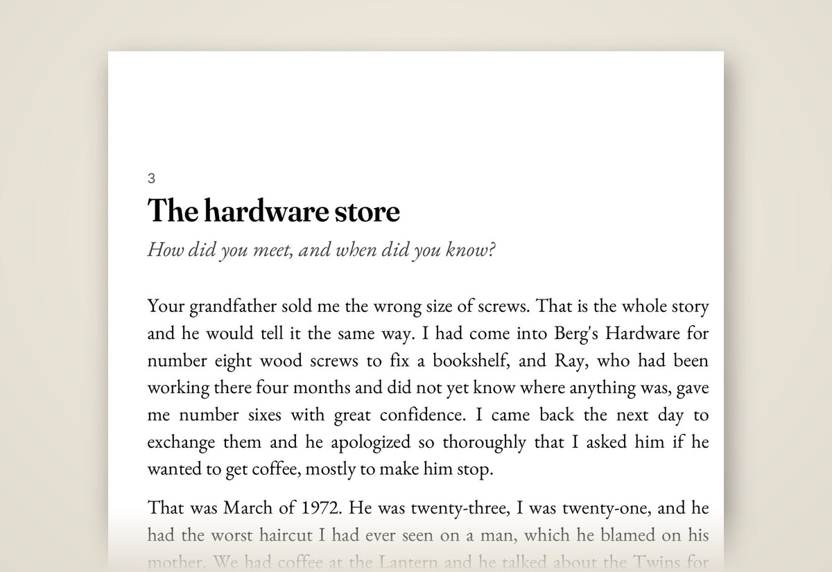A page from the book: chapter three, The hardware store, set in EB Garamond